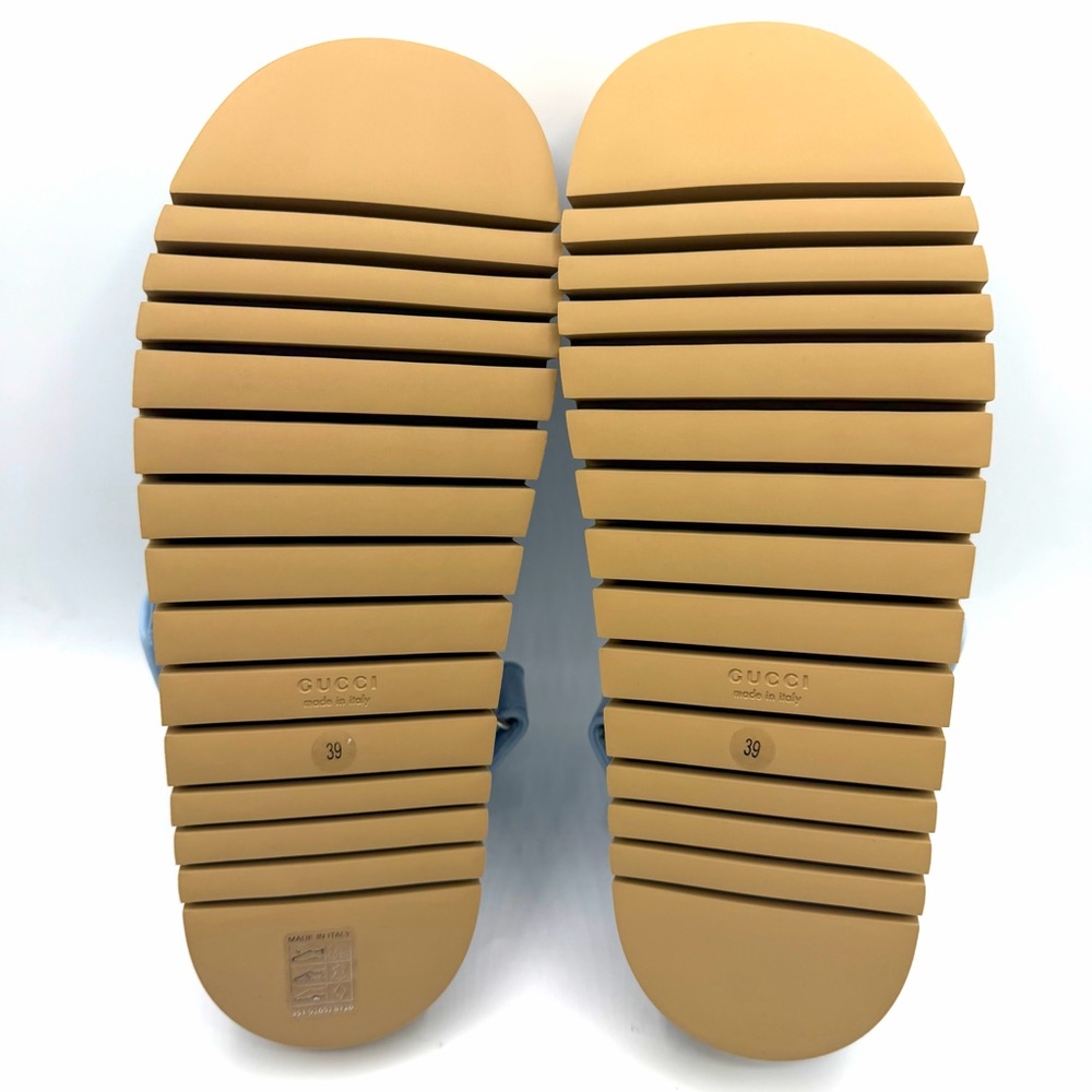 NEW NIB Gucci GG Marmont Logo Blue Canvas Monogram Platform Dad Strap Sandals - Picture 9 of 13